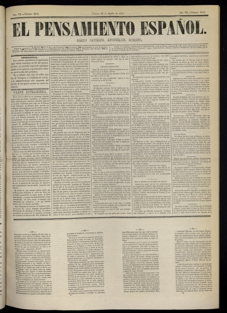 Miniatura de El Pensamiento Español del 24 de agosto de 1866, nº 2042