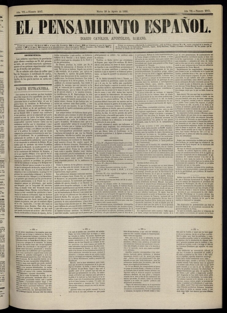Miniatura de El Pensamiento Español del 28 de agosto de 1866, nº 2045