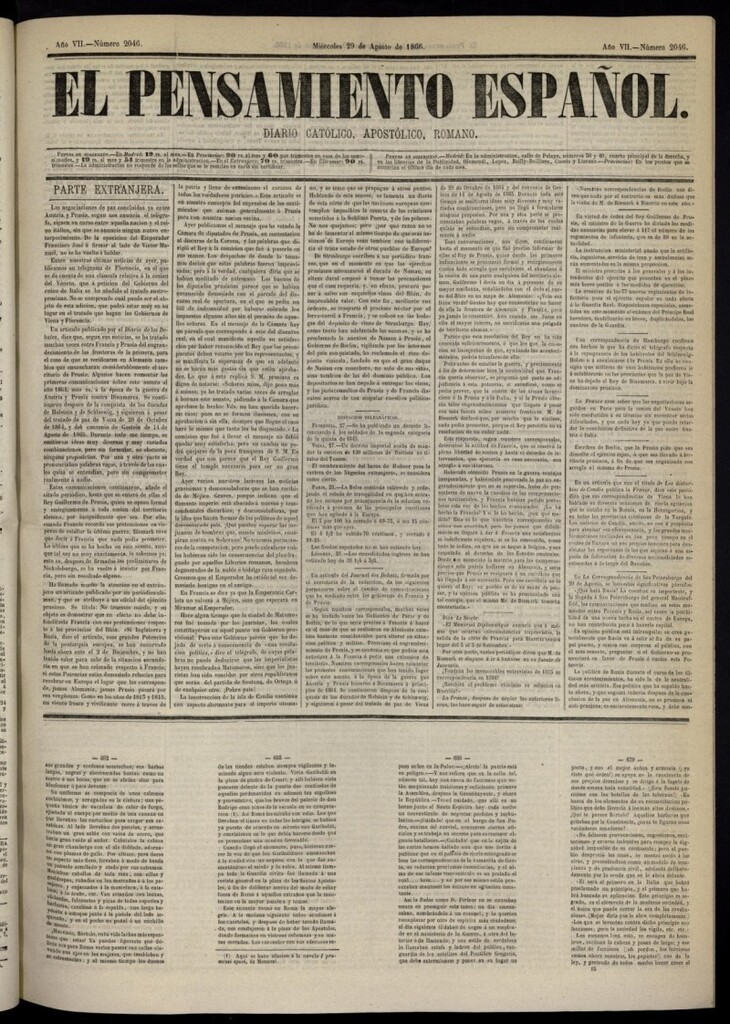 Miniatura de El Pensamiento Español del 29 de agosto de 1866, nº 2046