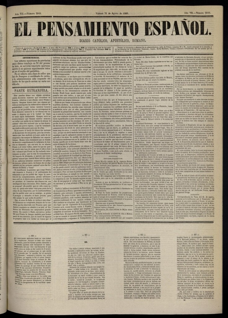 Miniatura de El Pensamiento Español del 31 de agosto de 1866, nº 2048