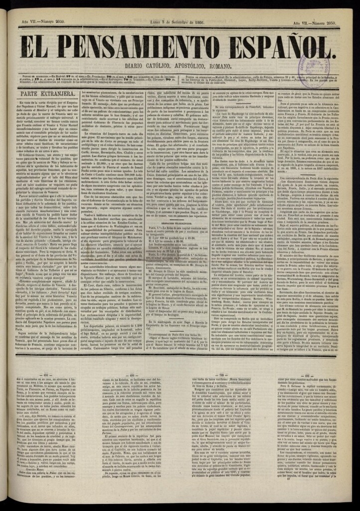 Miniatura de El Pensamiento Español del 3 de septiembre de 1866, nº 2050