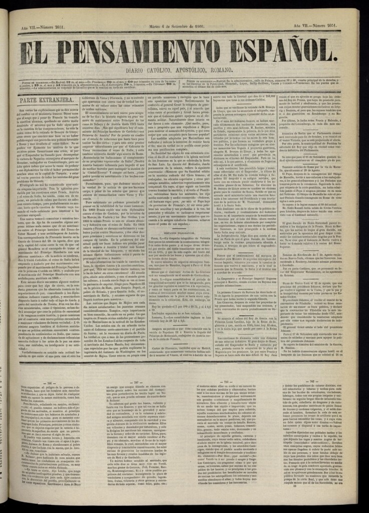 Miniatura de El Pensamiento Español del 4 de septiembre de 1866, nº 2051