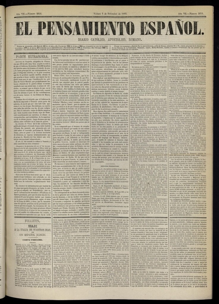 Miniatura de El Pensamiento Español del 7 de septiembre de 1866, nº 2054