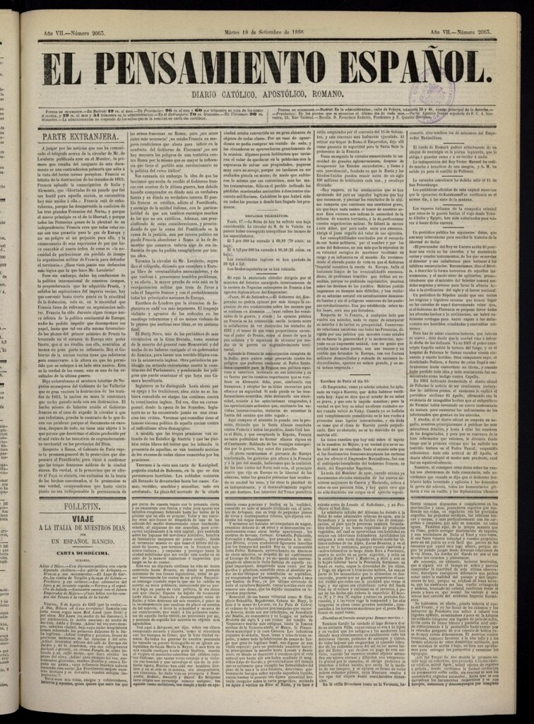 Miniatura de El Pensamiento Español del 18 de septiembre de 1866, nº 2063