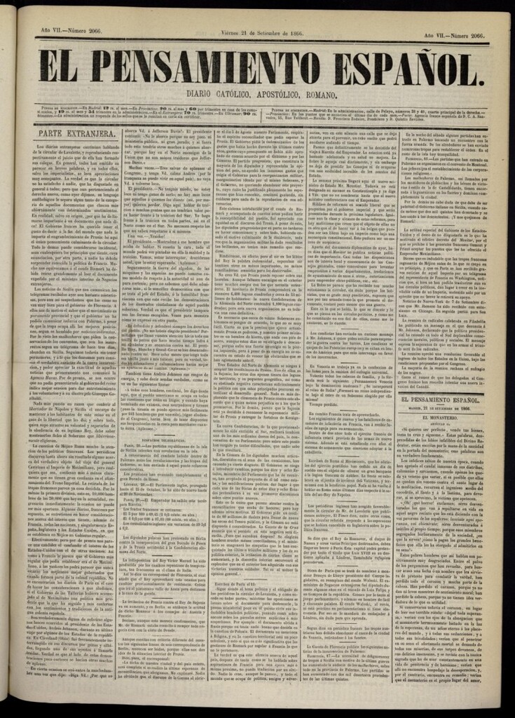 Miniatura de El Pensamiento Español del 21 de septiembre de 1866, nº 2066