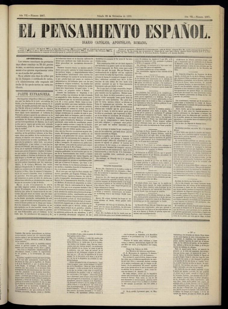 Miniatura de El Pensamiento Español del 22 de septiembre de 1866, nº 2067