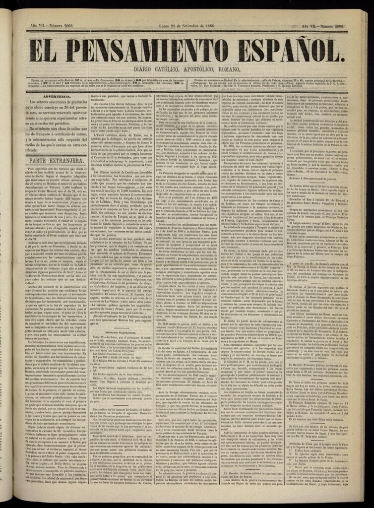 Miniatura de El Pensamiento Español del 24 de septiembre de 1866, nº 2068