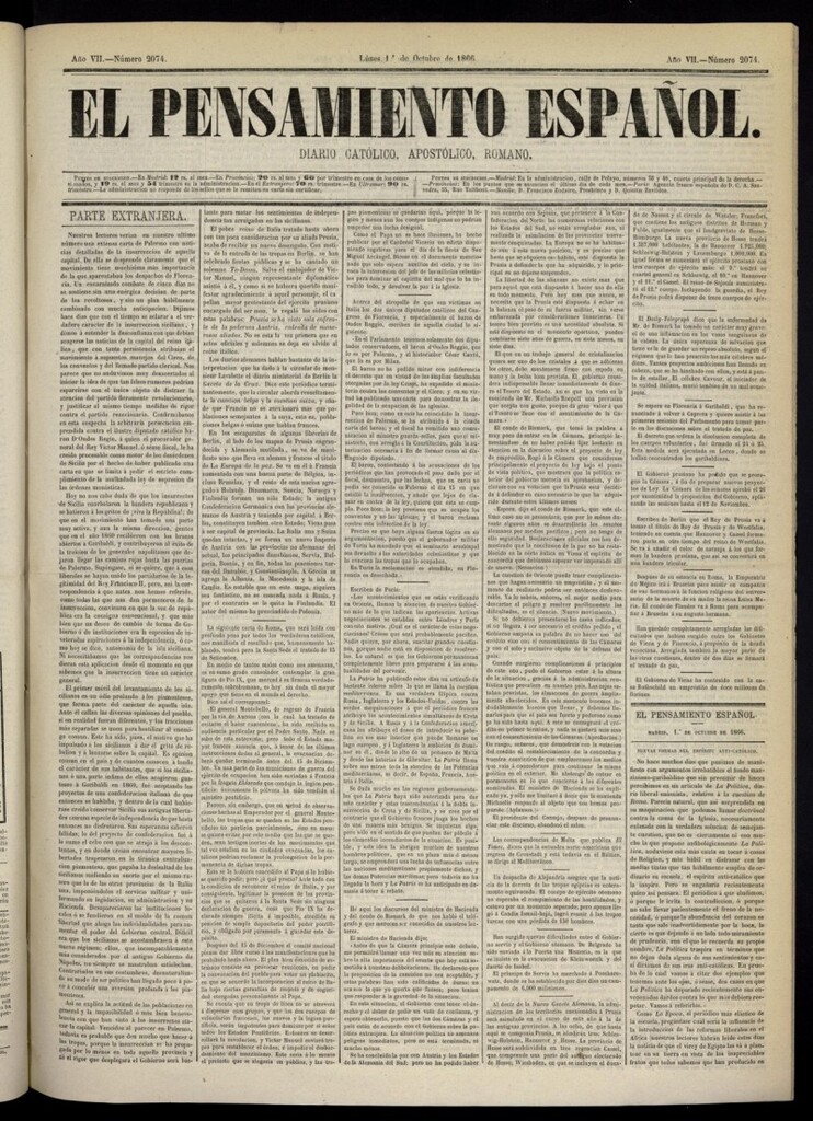 Miniatura de El Pensamiento Español del 1 de octubre de 1866, nº 2074