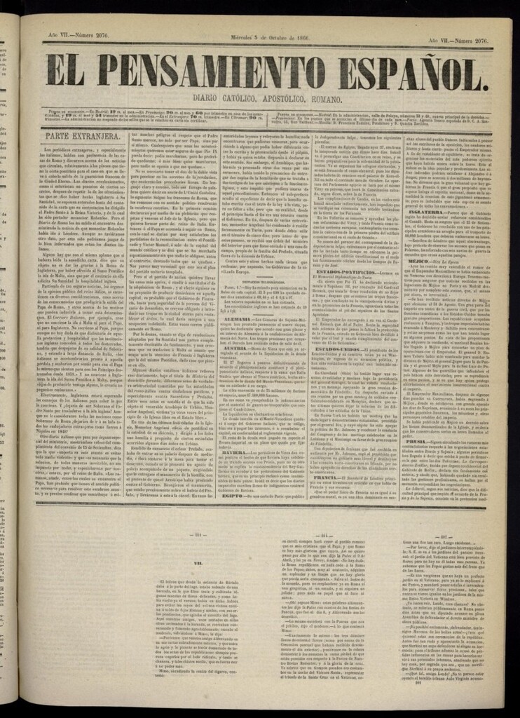Miniatura de El Pensamiento Español del 3 de octubre de 1866, nº 2076