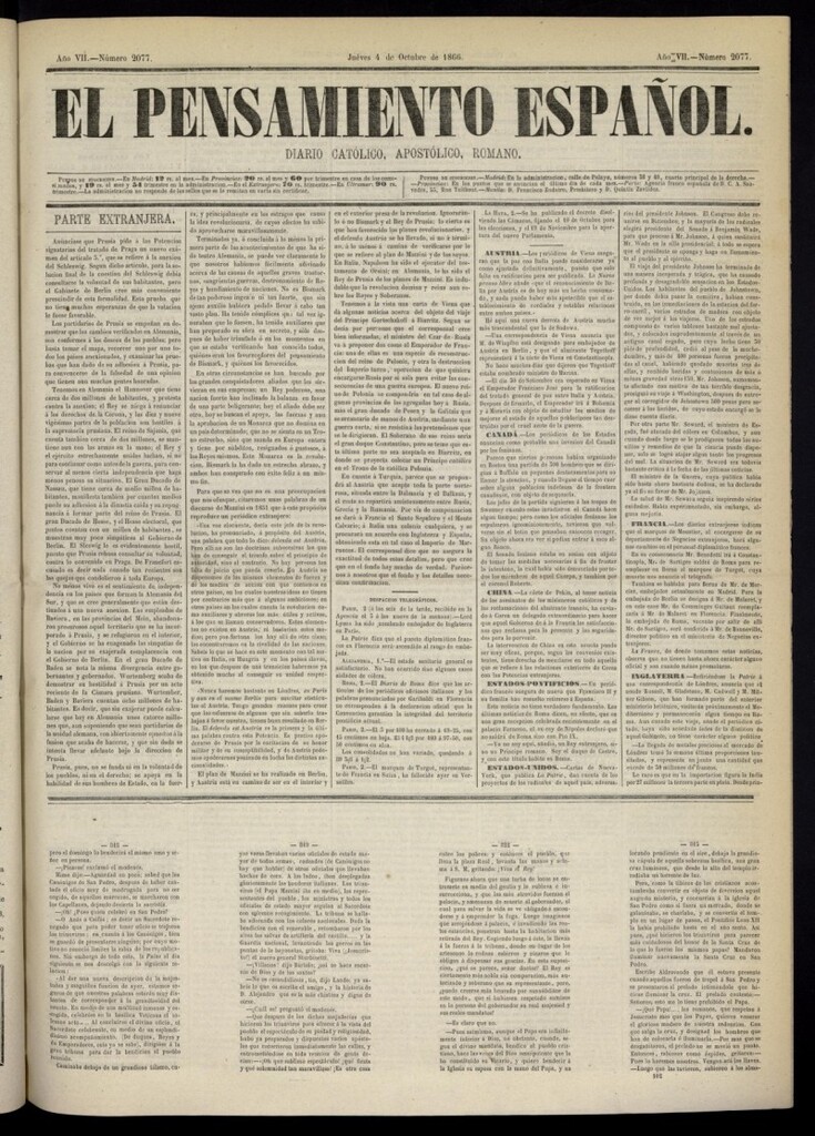 Miniatura de El Pensamiento Español del 4 de octubre de 1866, nº 2077