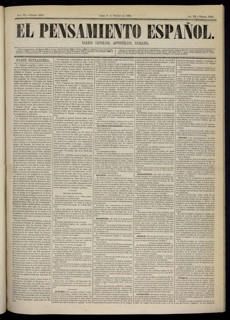 Miniatura de El Pensamiento Español del 8 de octubre de 1866, nº 2080