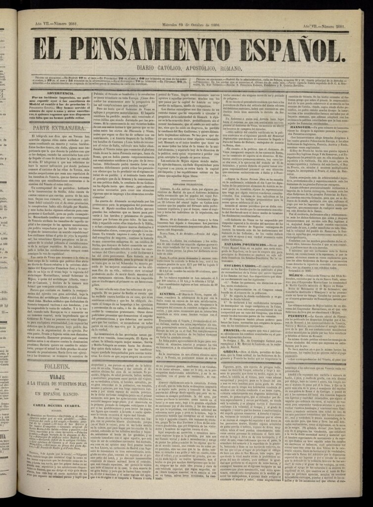 Miniatura de El Pensamiento Español del 10 de octubre de 1866, nº 2081 [sic]