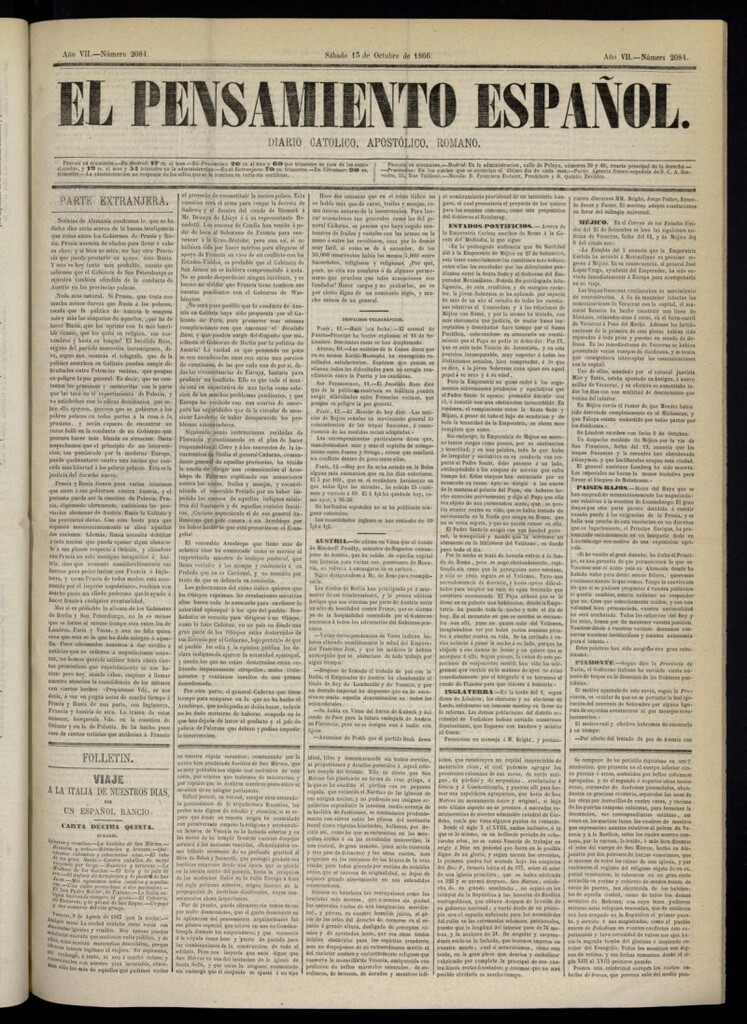 Miniatura de El Pensamiento Español del 13 de octubre de 1866, nº 2084