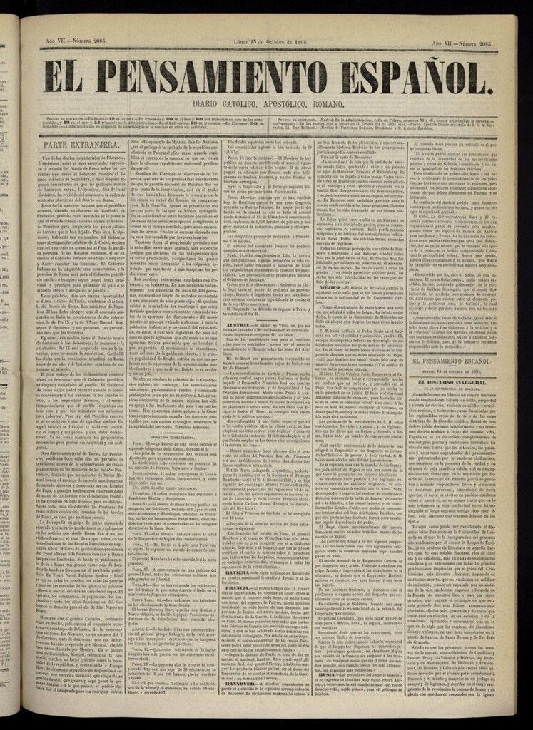 Miniatura de El Pensamiento Español del 15 de octubre de 1866, nº 2085