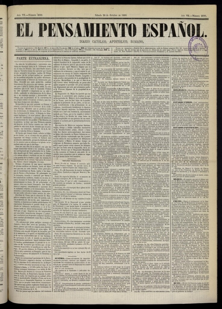 Miniatura de El Pensamiento Español del 20 de octubre de 1866, nº 2090