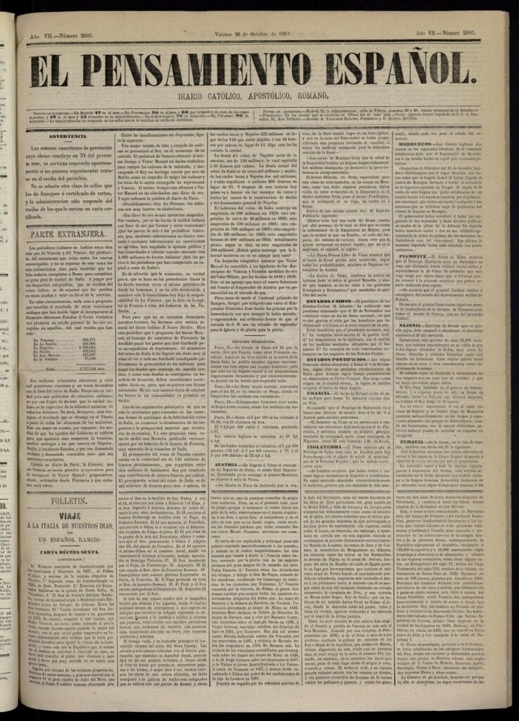 Miniatura de El Pensamiento Español del 26 de octubre de 1866, nº 2095