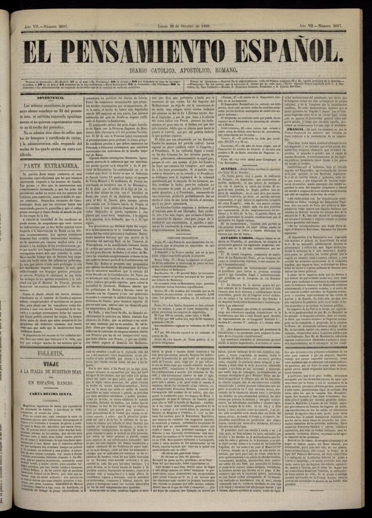 Miniatura de El Pensamiento Español del 29 de octubre de 1866, nº 2097