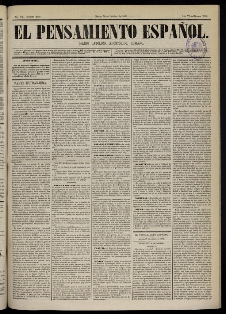 Miniatura de El Pensamiento Español del 30 de octubre de 1866, nº 2098