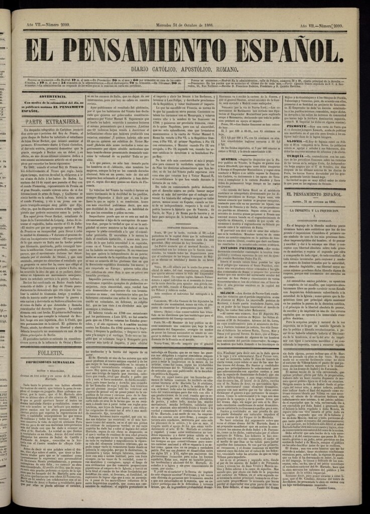 Miniatura de El Pensamiento Español del 31 de octubre de 1866, nº 2099