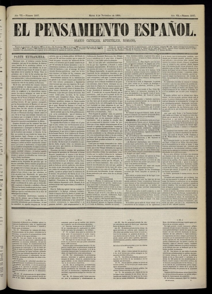 Miniatura de El Pensamiento Español del 6 de noviembre de 1866, nº 2103