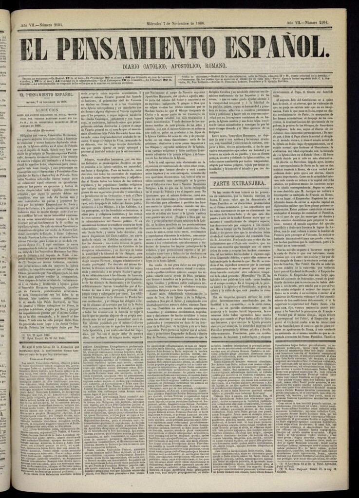 Miniatura de El Pensamiento Español del 7 de noviembre de 1866, nº 2104