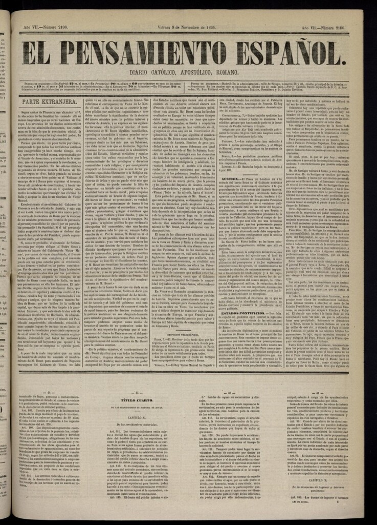 Miniatura de El Pensamiento Español del 9 de noviembre de 1866, nº 2106