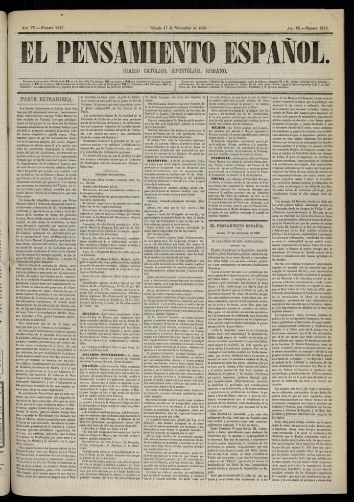 Miniatura de El Pensamiento Español del 17 de noviembre de 1866, nº 2113