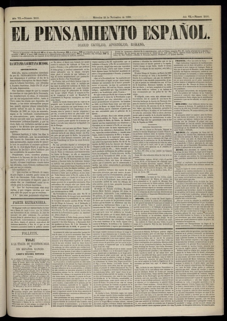 Miniatura de El Pensamiento Español del 21 de noviembre de 1866, nº 2116