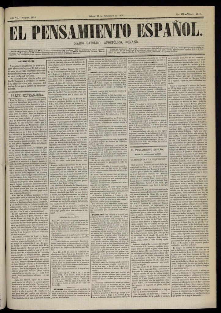 Miniatura de El Pensamiento Español del 24 de noviembre de 1866, nº 2119