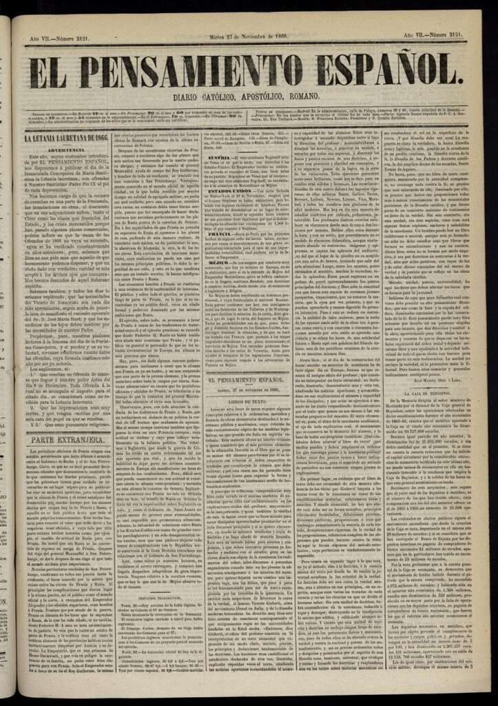 Miniatura de El Pensamiento Español del 27 de noviembre de 1866, nº 2121