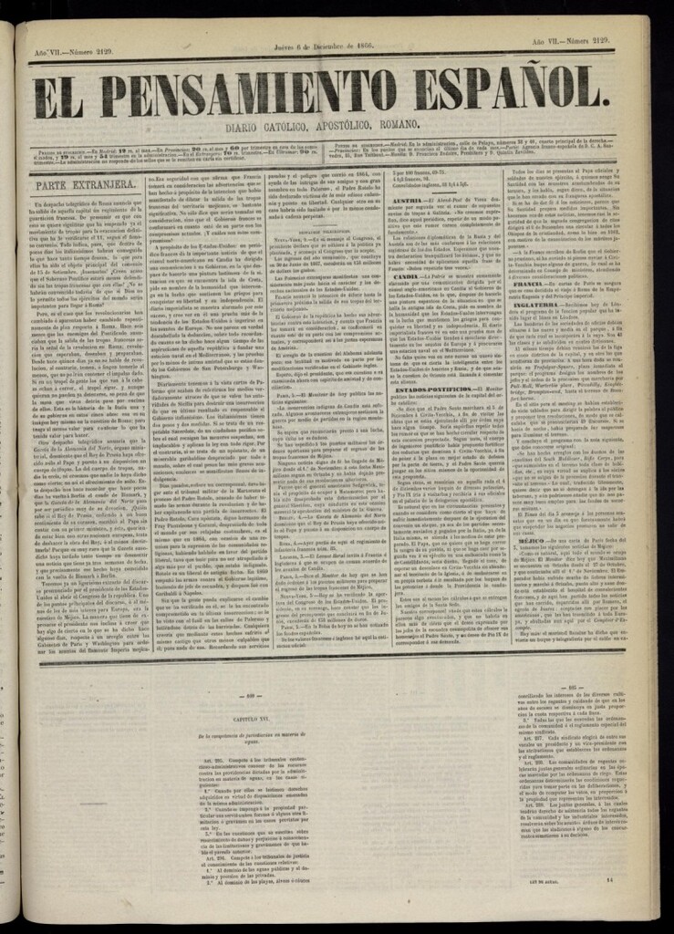 Miniatura de El Pensamiento Español del 6 de diciembre de 1866, nº 2129