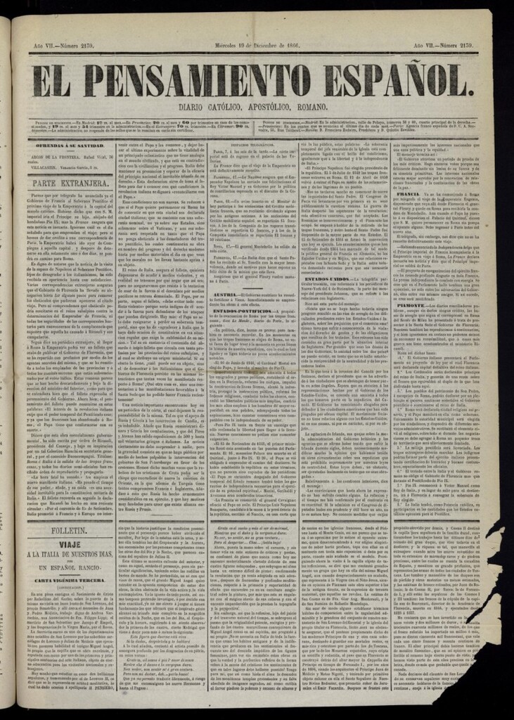 Miniatura de El Pensamiento Español del 19 de diciembre de 1866, nº 2139