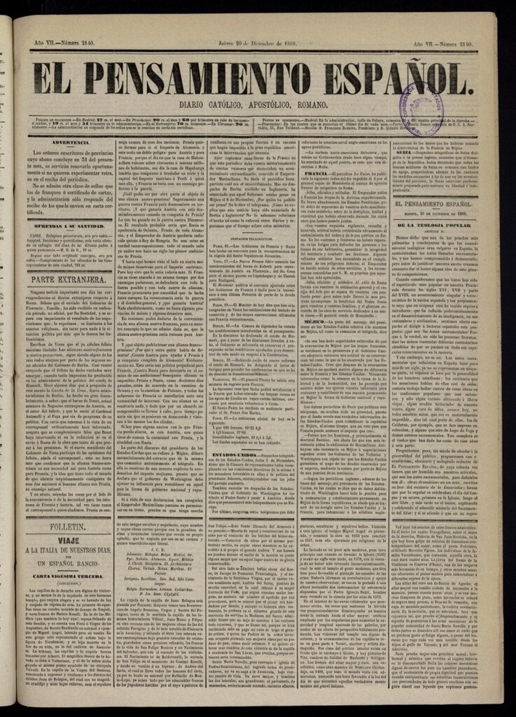 Miniatura de El Pensamiento Español del 20 de diciembre de 1866, nº 2140