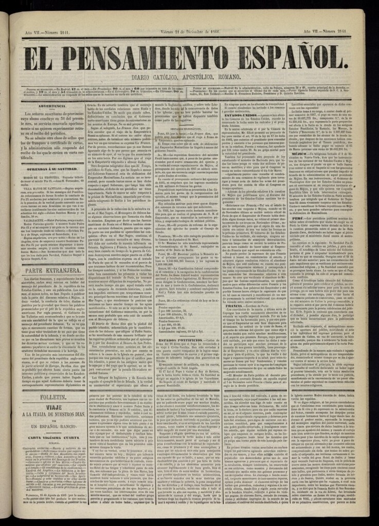 Miniatura de El Pensamiento Español del 21 de diciembre de 1866, nº 2141