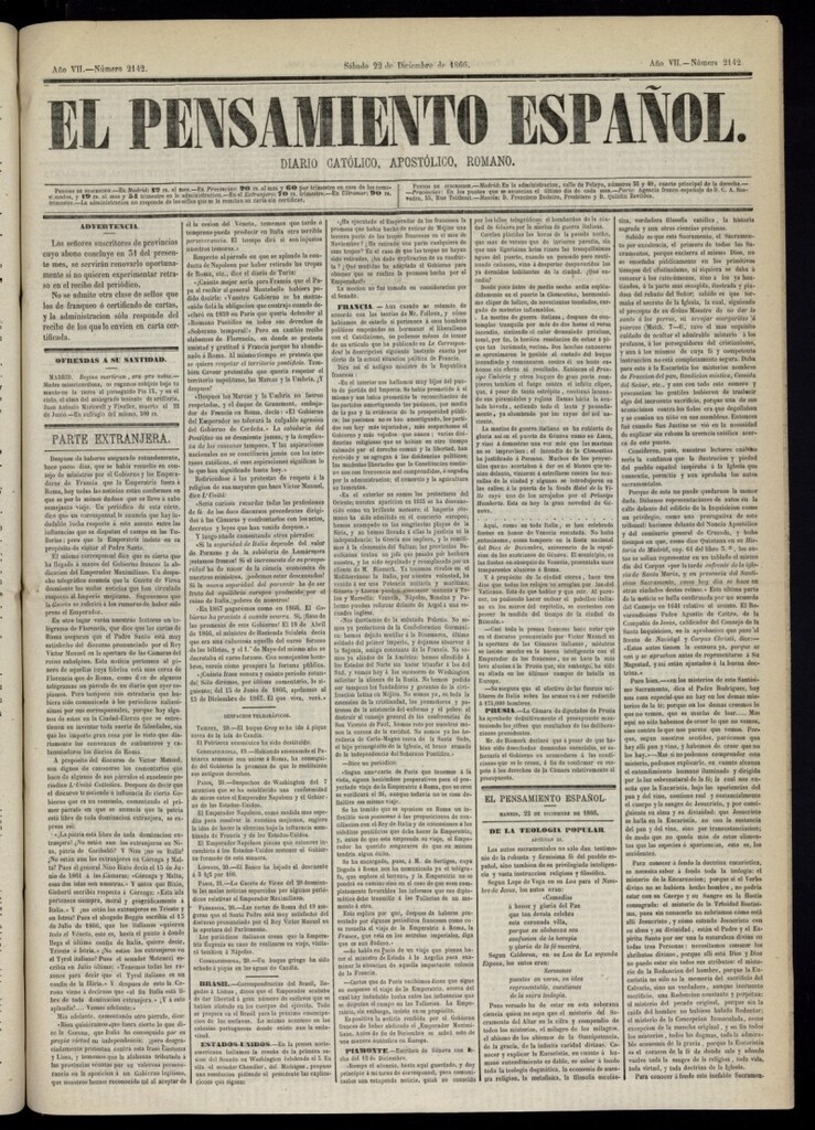 Miniatura de El Pensamiento Español del 22 de diciembre de 1866, nº 2142