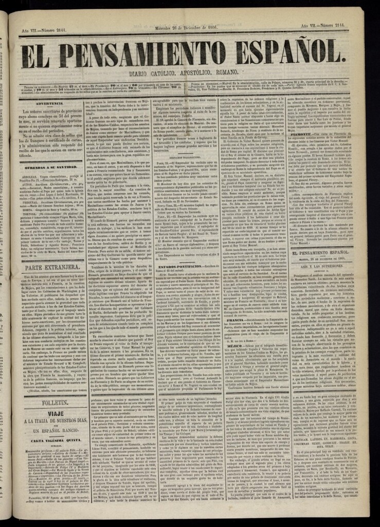 Miniatura de El Pensamiento Español del 26 de diciembre de 1866, nº 2144