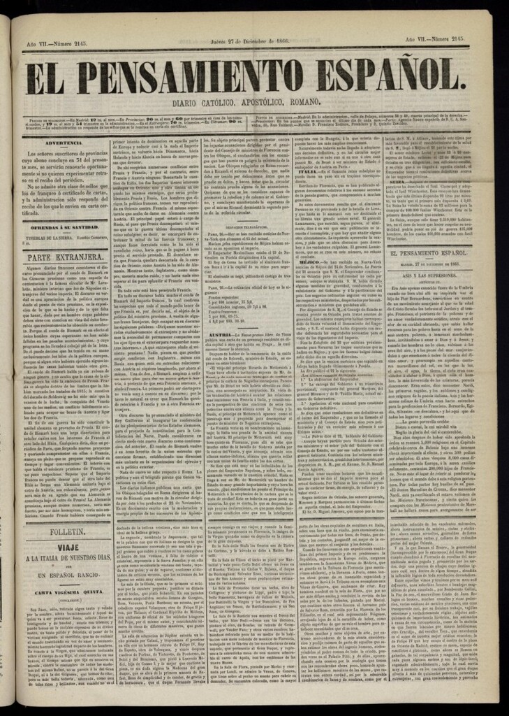 Miniatura de El Pensamiento Español del 27 de diciembre de 1866, nº 2145