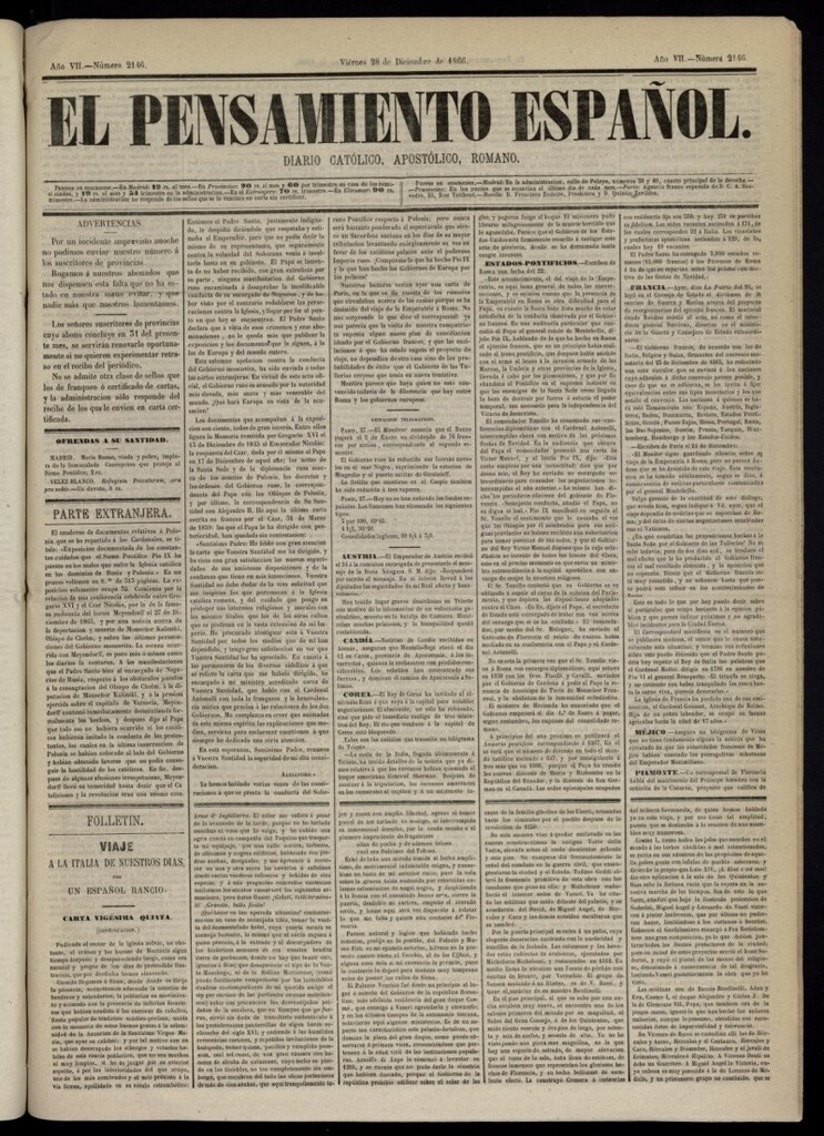 Miniatura de El Pensamiento Español del 28 de diciembre de 1866, nº 2146