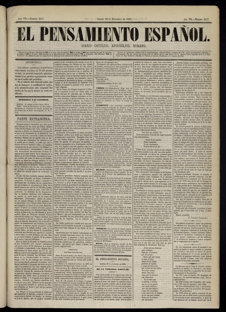 Miniatura de El Pensamiento Español del 29 de diciembre de 1866, nº 2147