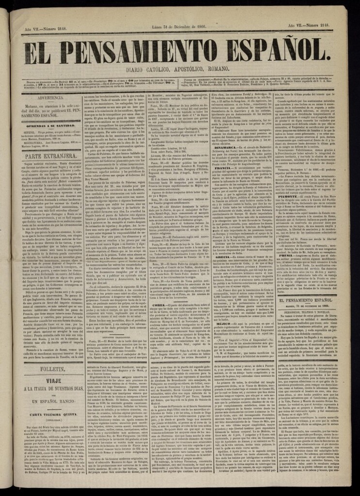 Miniatura de El Pensamiento Español del 31 de diciembre de 1866, nº 2148