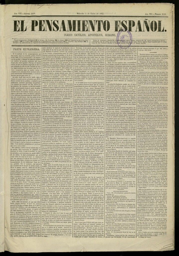 Miniatura de El Pensamiento Español del 2 de enero de 1867, nº 2149