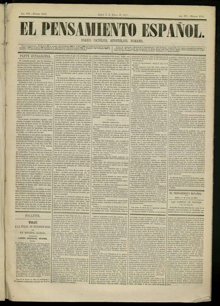 Miniatura de El Pensamiento Español del 3 de enero de 1867, nº 2150
