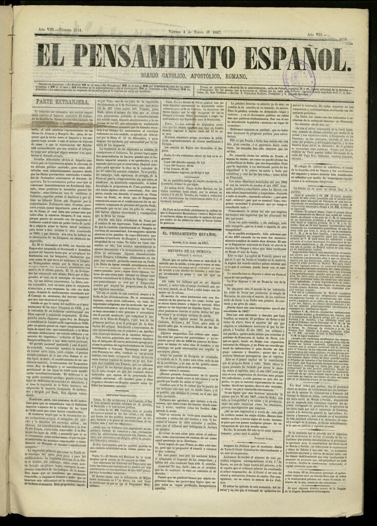 Miniatura de El Pensamiento Español del 4 de enero de 1867, nº 2151