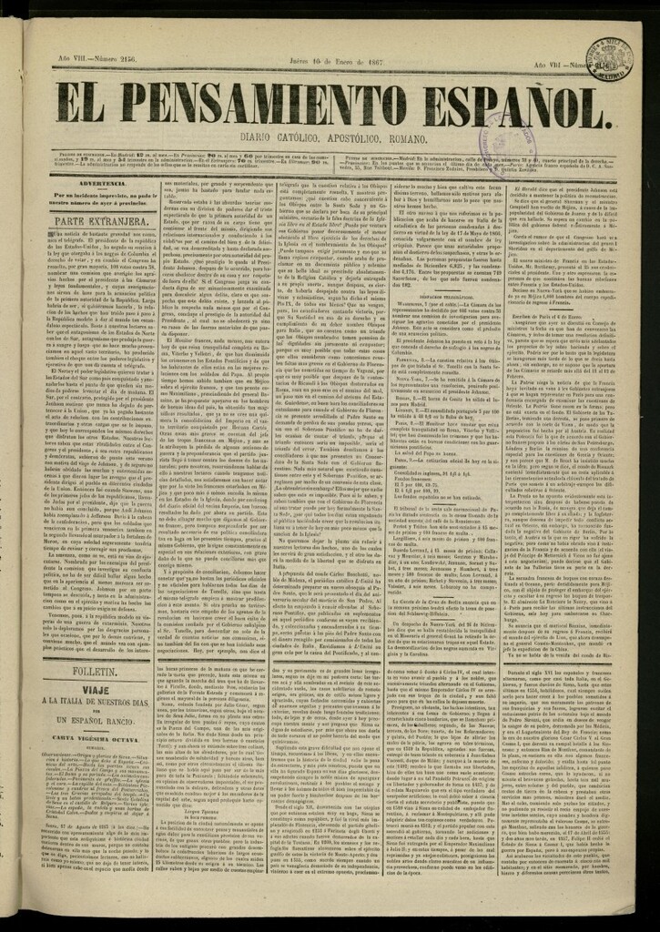 Miniatura de El Pensamiento Español del 10 de enero de 1867, nº 2156