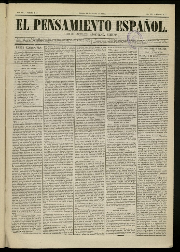 Miniatura de El Pensamiento Español del 11 de enero de 1867, nº 2157