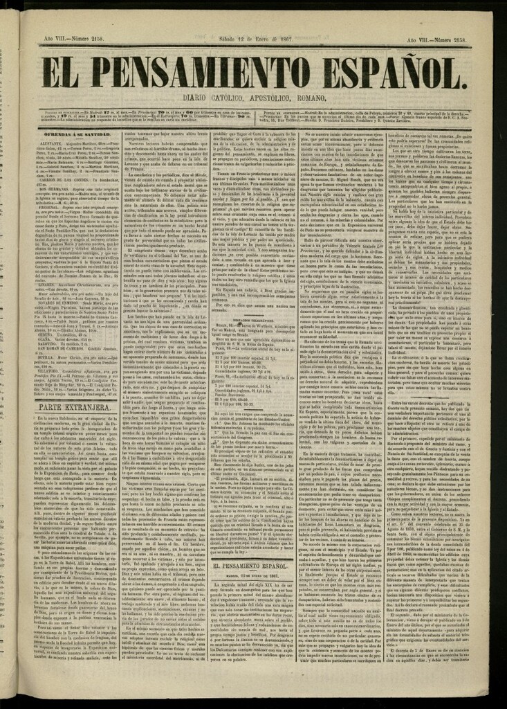 Miniatura de El Pensamiento Español del 12 de enero de 1867, nº 2158