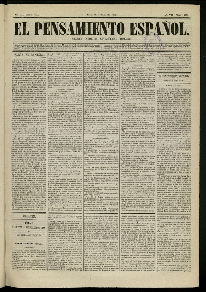 Miniatura de El Pensamiento Español del 14 de enero de 1867, nº 2159