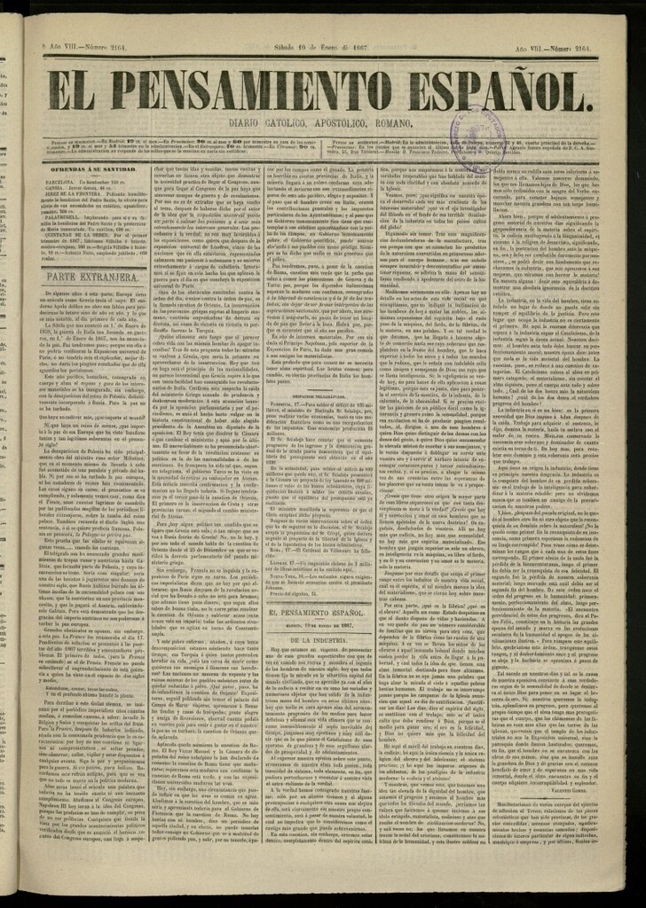 Miniatura de El Pensamiento Español del 19 de enero de 1867, nº 2164