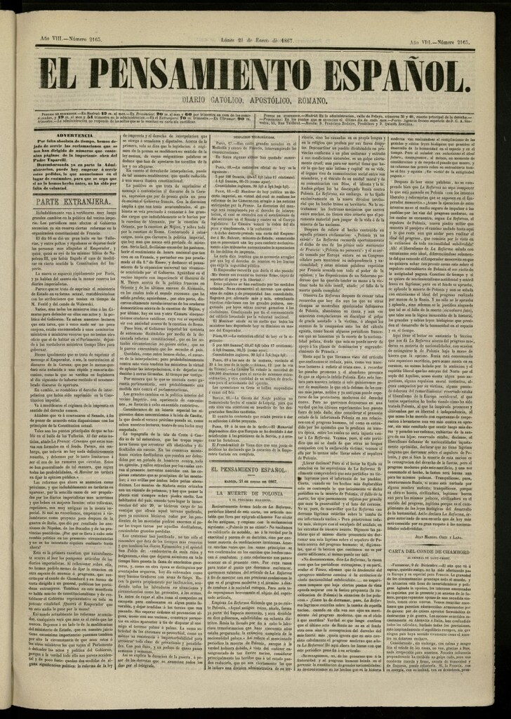 Miniatura de El Pensamiento Español del 21 de enero de 1867, nº 2165