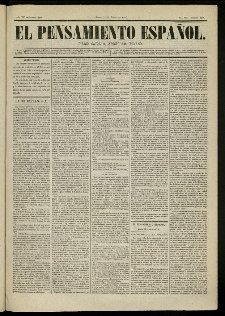 Miniatura de El Pensamiento Español del 22 de enero de 1867, nº 2166
